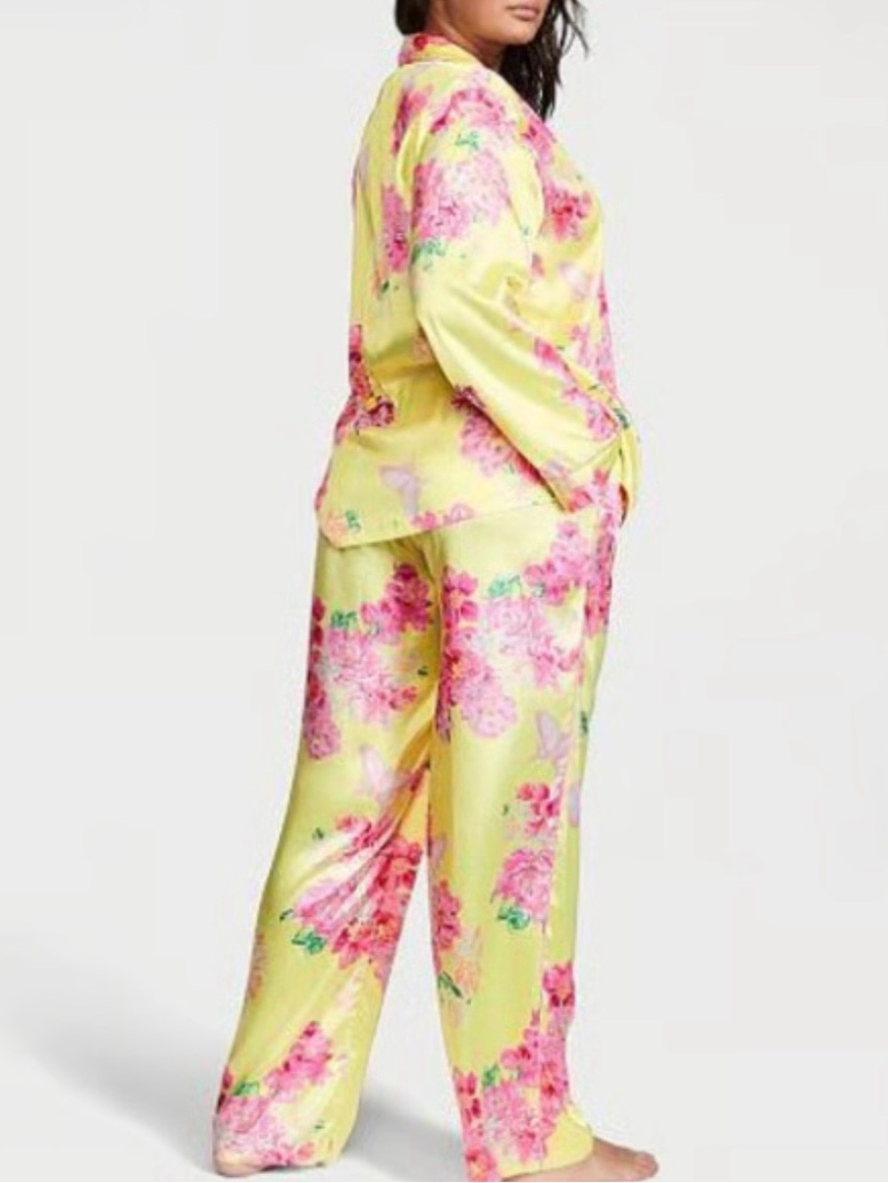 Victoria's Secret Satin Floral 2 PC Pajama Citron Pink Relaxed Size S - Picture 2 of 6